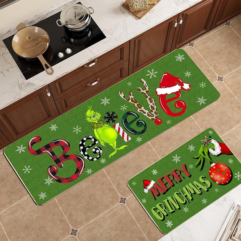 WDEHPBZ Christmas Kitchen Rugs Set of 2 Christmas Decoration, Winter Home Decor Low Christmas Kitchen Mat Non Skid Washable Profile Kitchen Rugs for Floor(16x47&16"x24") - Image 5